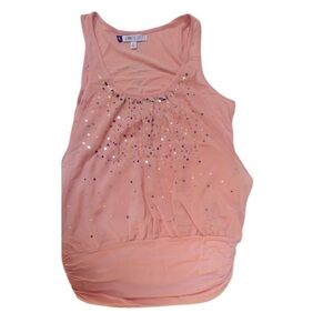 Jennifer Lopez Women's Knit Banded Tank Top w/Sheer Gold Sequin Overlay M